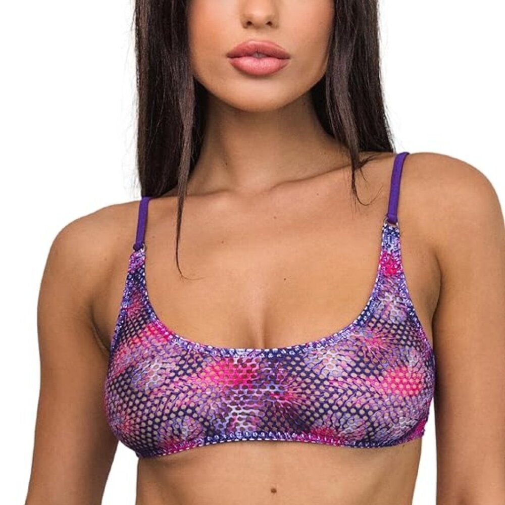 Wicked Weasel 3548 Crop Bikini Top Multi Purple Sheer Mesh Size M